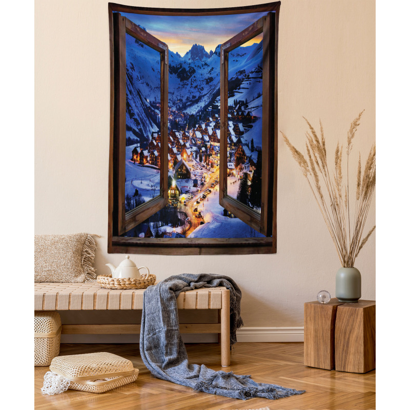 Winter Season Town Tapestry