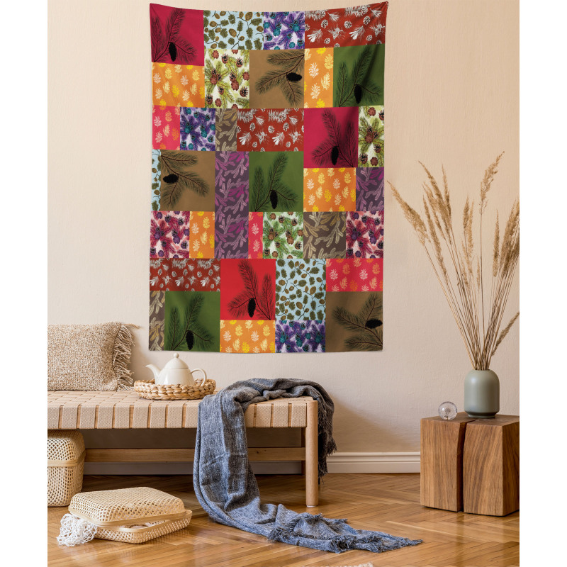 Colorful Pine Squares Art Tapestry