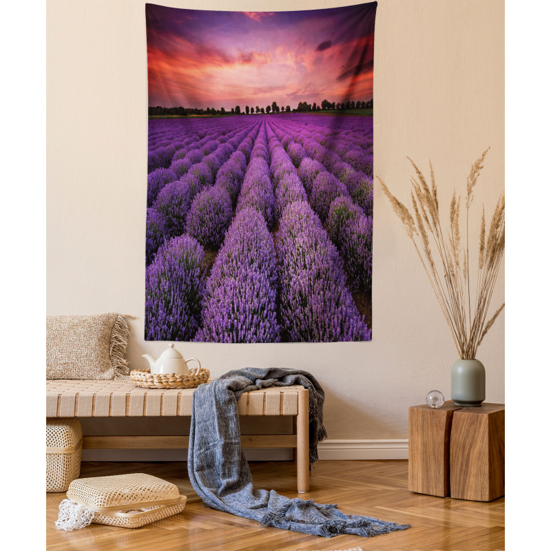 Lavender Field Sunset Tapestry