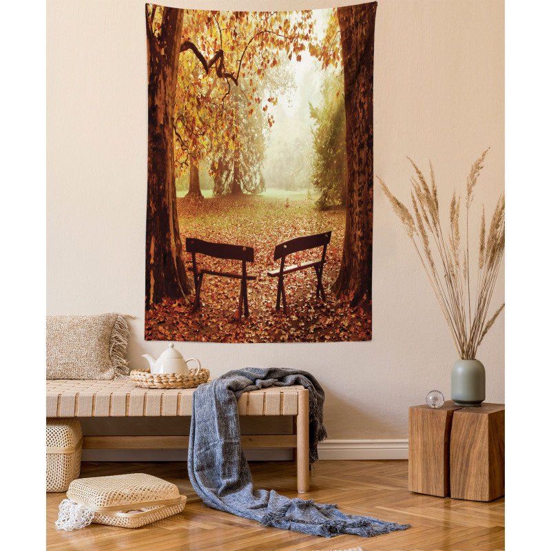 Dramatic Trees and Benches Tapestry