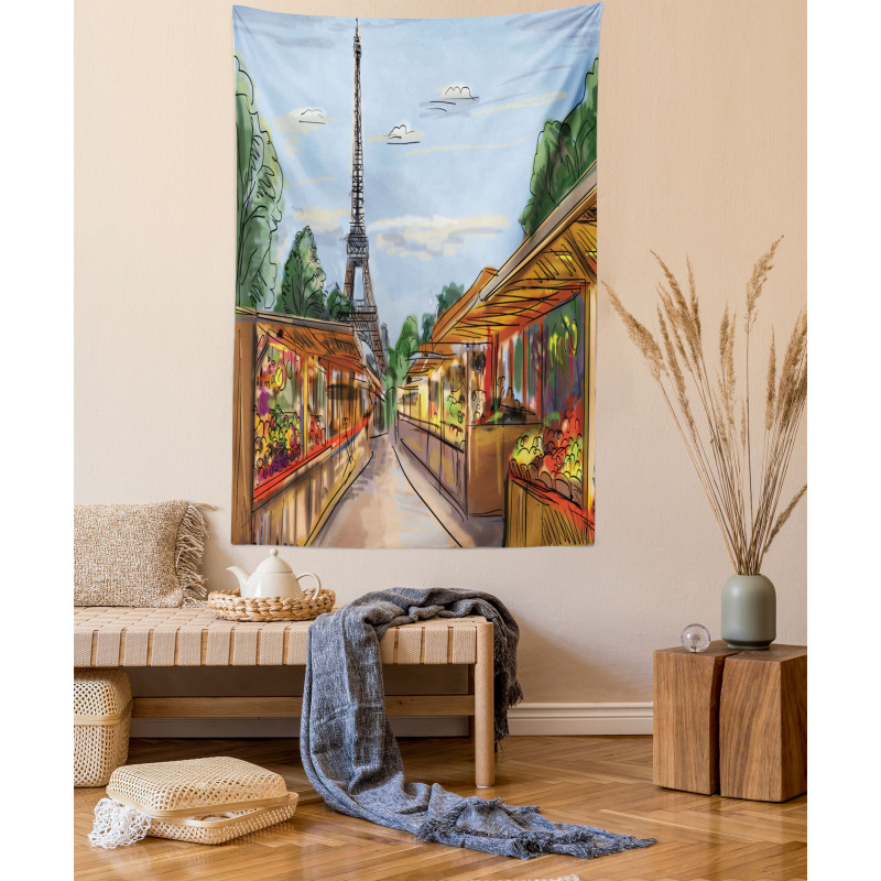 Colorful Sketch Street Eiffel Tapestry