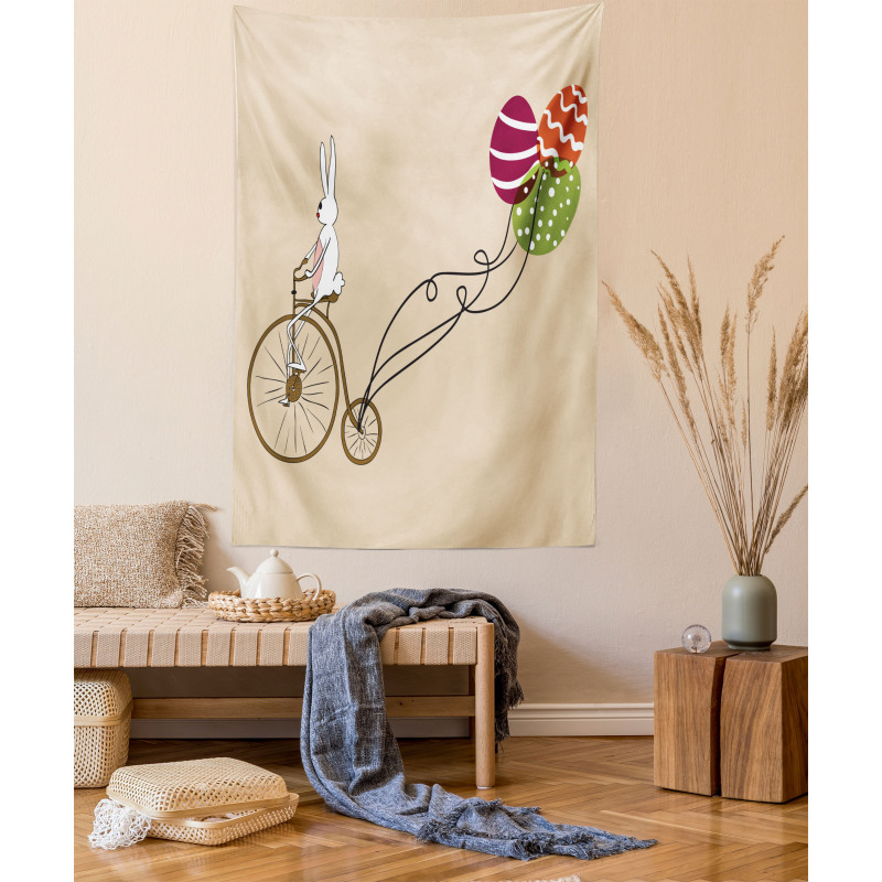 Bunny on Bike Egg Balloons Tapestry