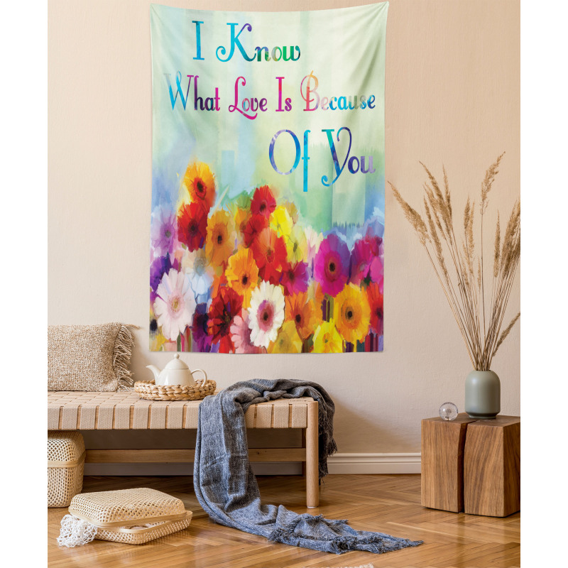 Romantic Words with Flowers Tapestry