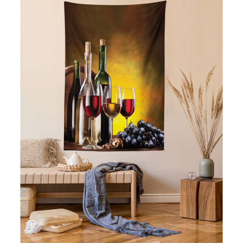 Grapes Bottles and Glasses Tapestry