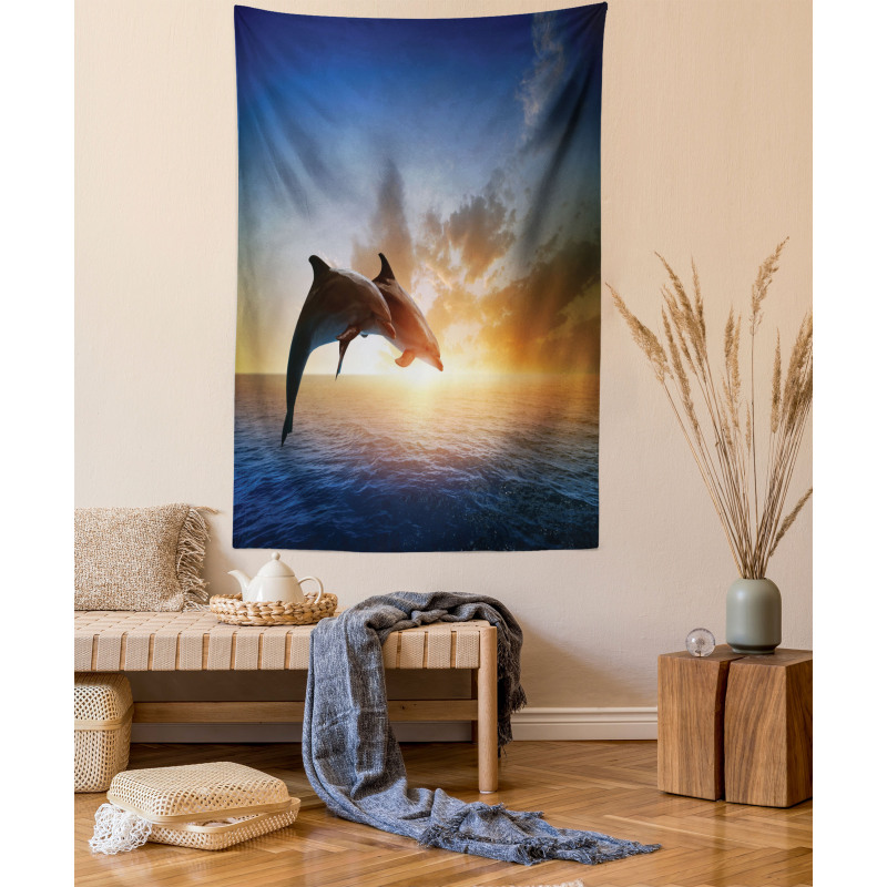 Couple of Dolphins Jump on Sea Tapestry