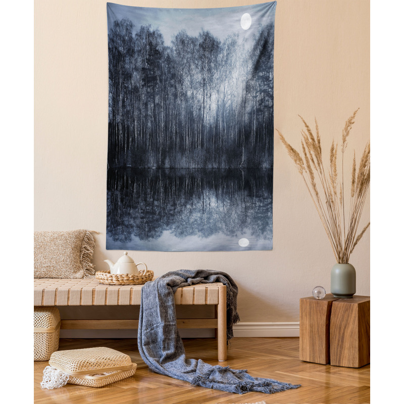 Night Woodland by the Lake Tapestry