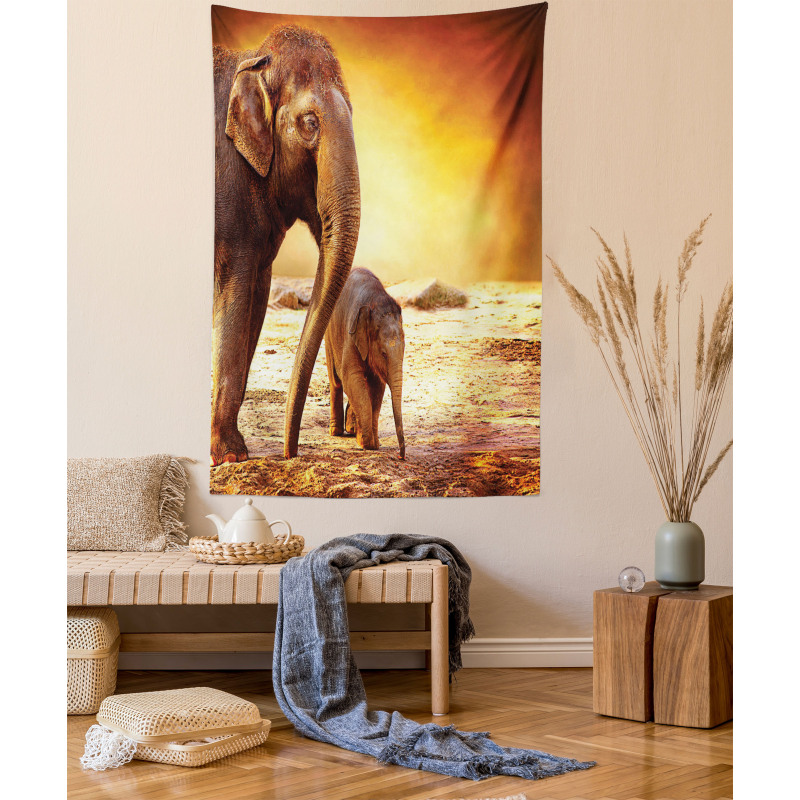 Mother Baby Elephant Family Tapestry