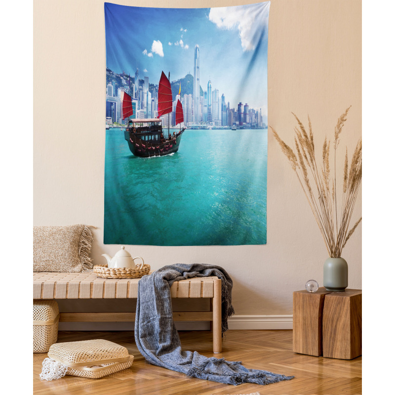 Hong Kong Harbour Boat Tapestry