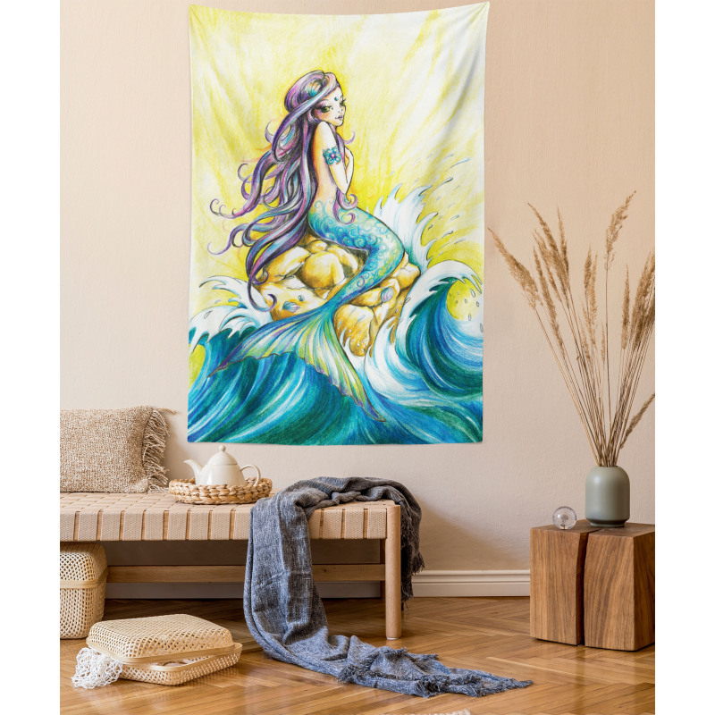 Fantasy Woman on Rock Tapestry