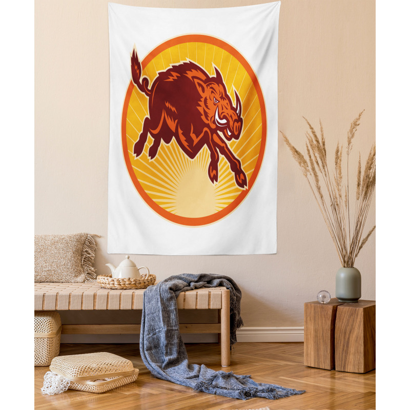 Retro Attacking Wild Boar Tapestry