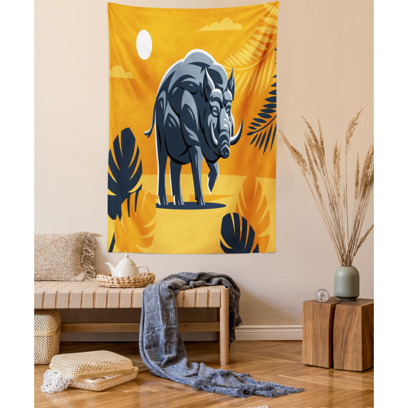 Hog Boar Tropical Leaves Tapestry