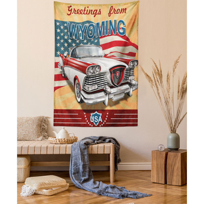 Vintage Car and Greetings Tapestry