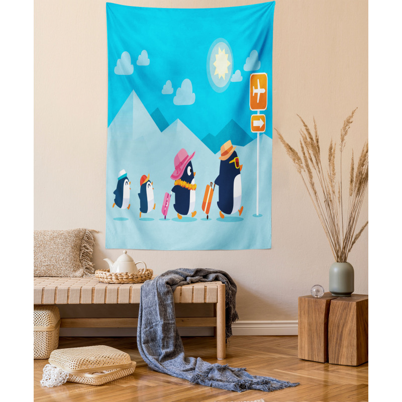 Funny Penguin Family Trip Tapestry