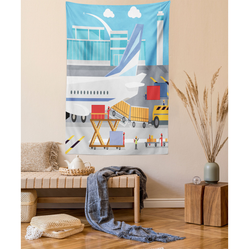 Loading Cargo Plane Cartoon Tapestry