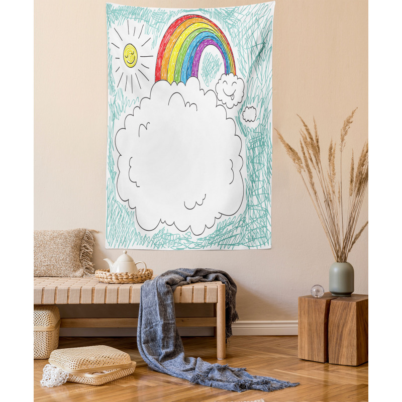 Childish Drawn Rainbow Sun Tapestry