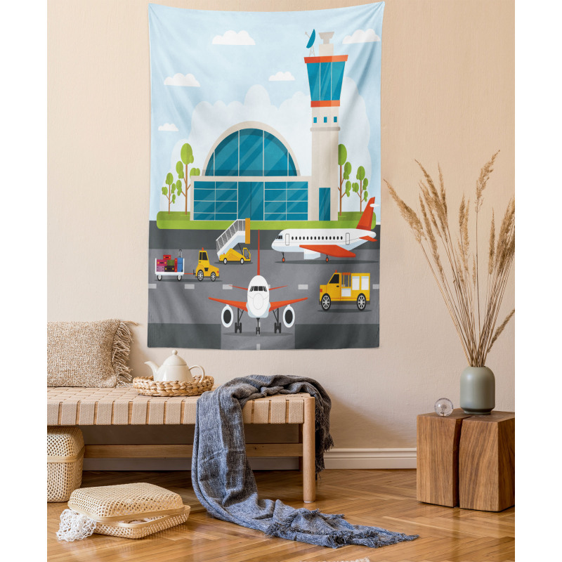 Cartoon Airfield Elements Tapestry