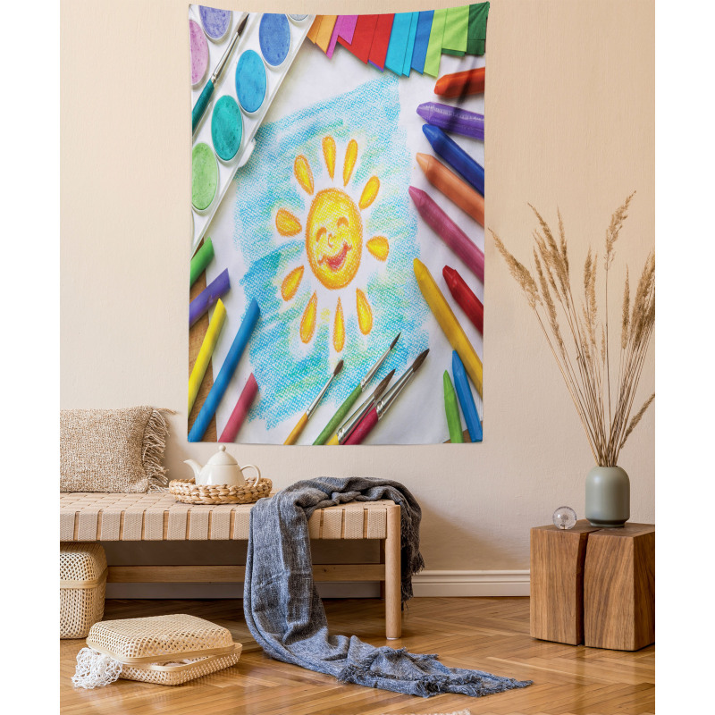 Child's Happy Sun Painting Tapestry