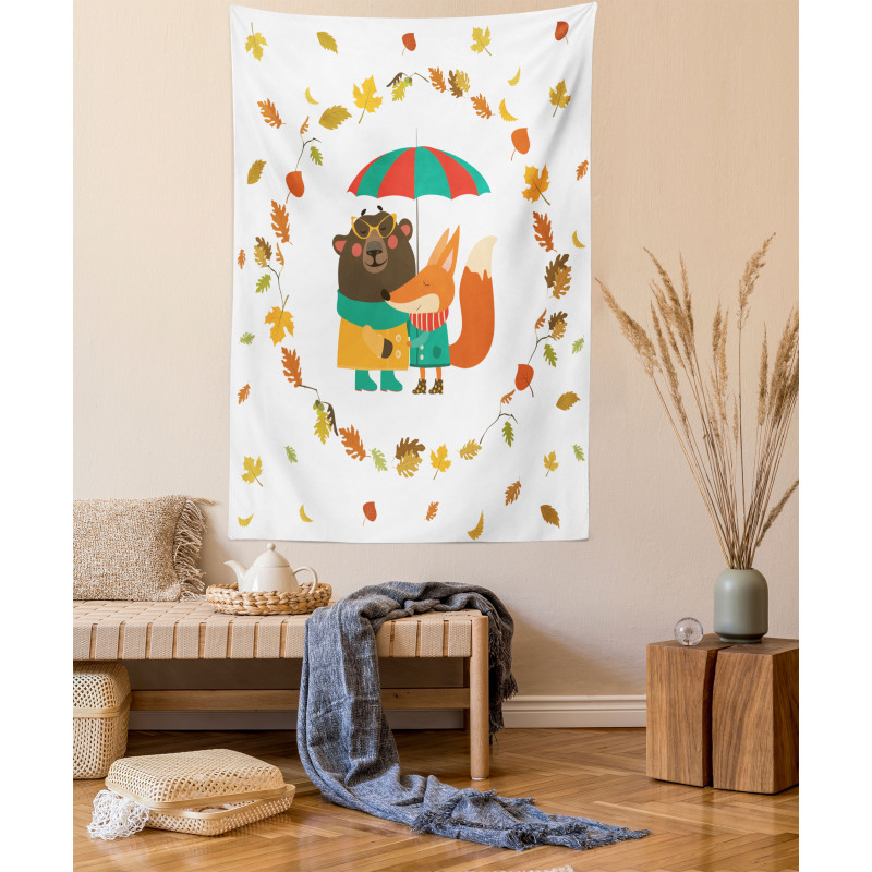 Autumn Fox and Bear Tapestry