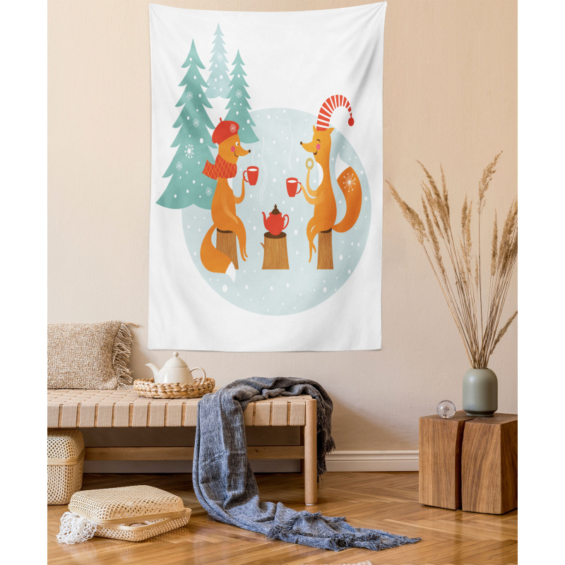 Happy Foxes Winter Tapestry