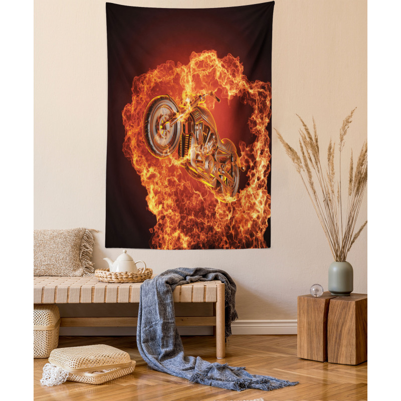 Motorbike in Fire Tapestry