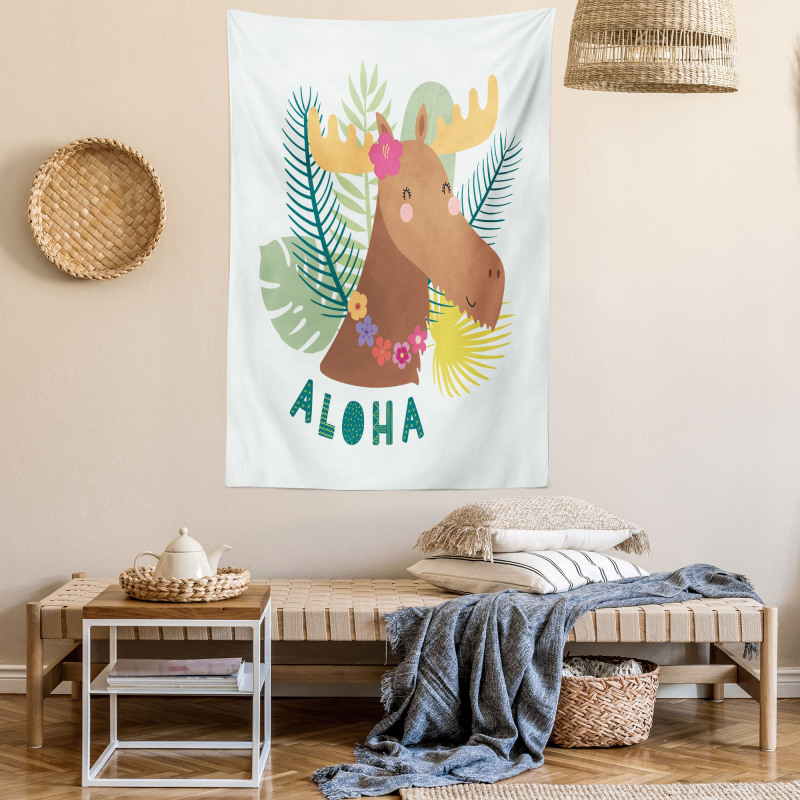 Flourish Happy Moose Aloha Tapestry