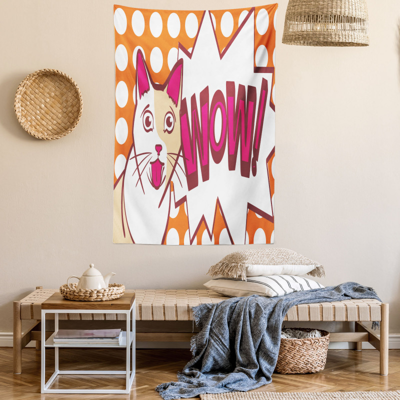 Comic Cat with Wow Lettering Tapestry