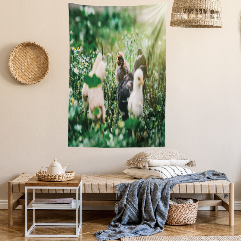 Little Chickens in Daisies Tapestry