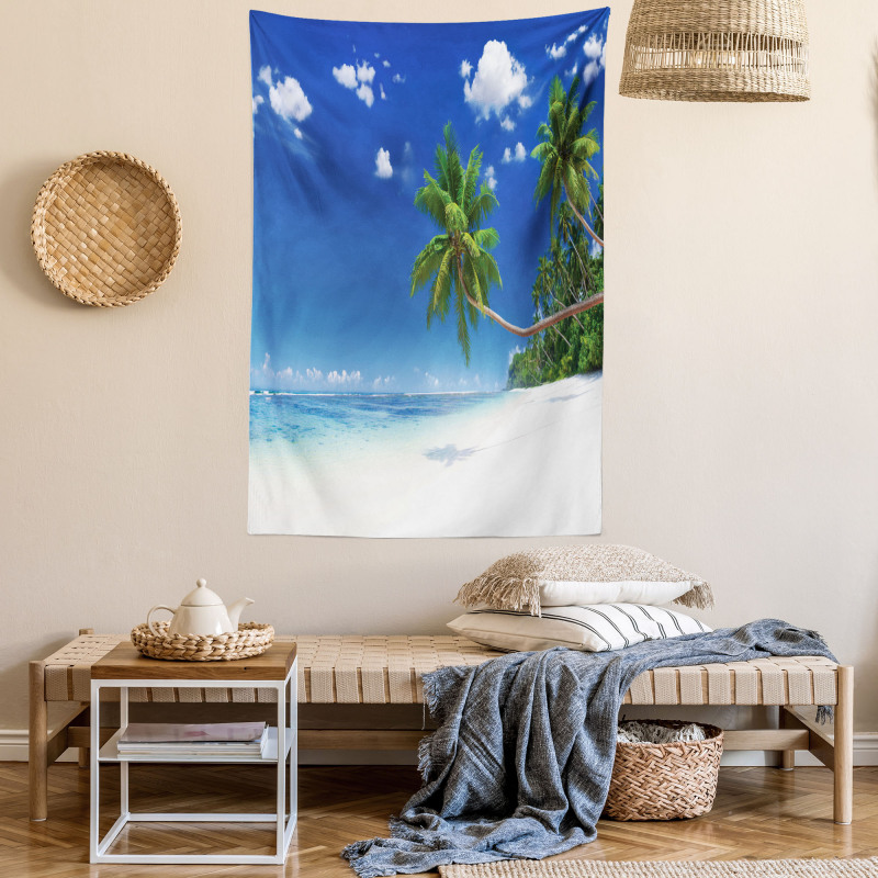 Lagoon Palm Leaf Clouds Tapestry