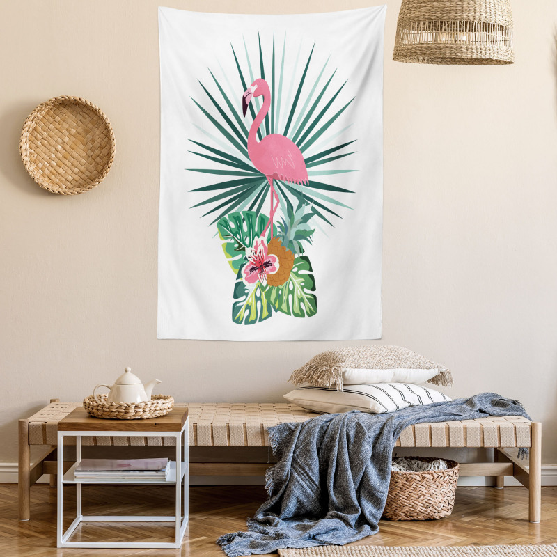 Pineapple Flamingo Botany Tapestry