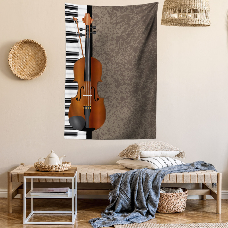 Piano and Violin Grunge Art Tapestry