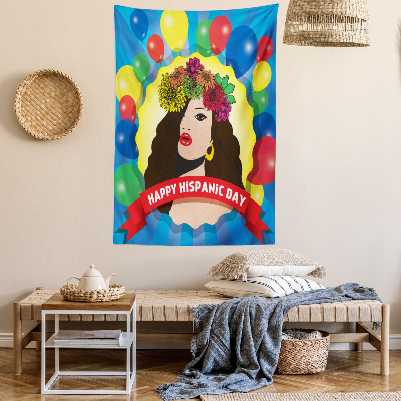 Pop Art Girl and Balloons Tapestry