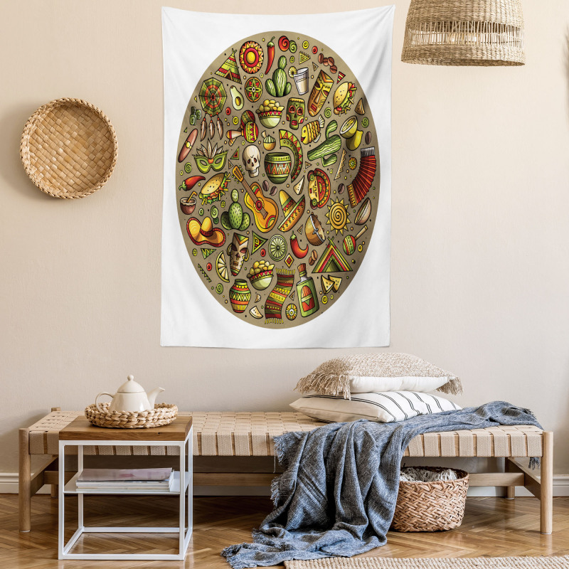 Colorful Doodles in Square Tapestry