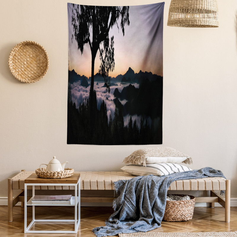 Fog Fill Valley Sunset Tapestry