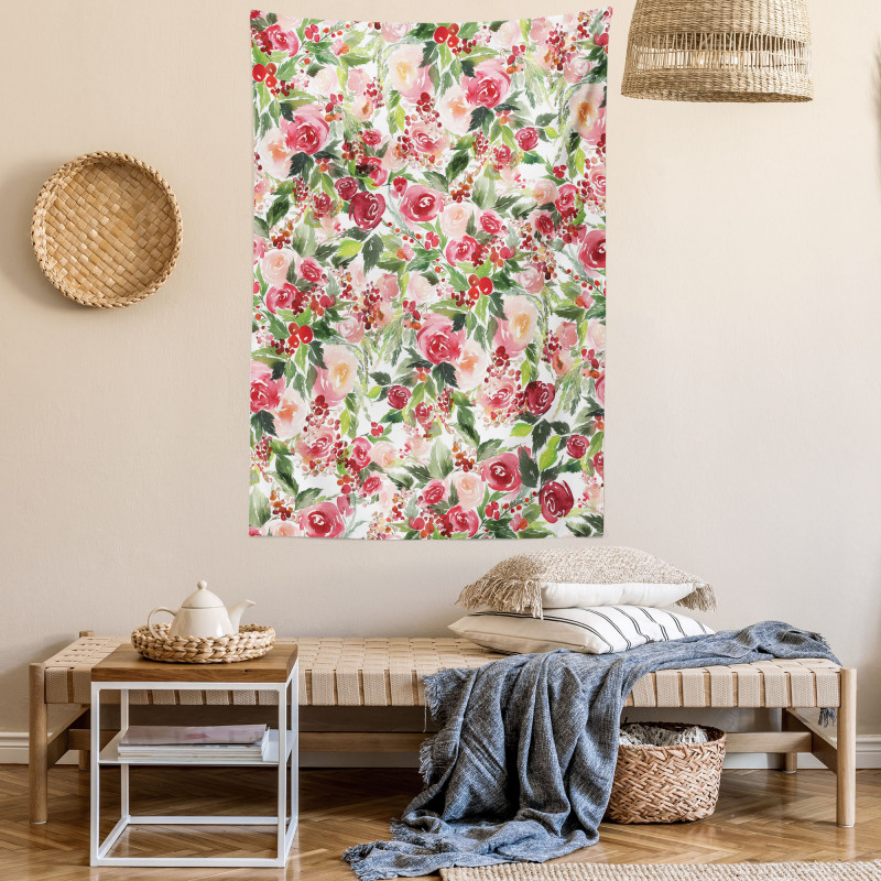 Roses Berries Bouquet Art Tapestry