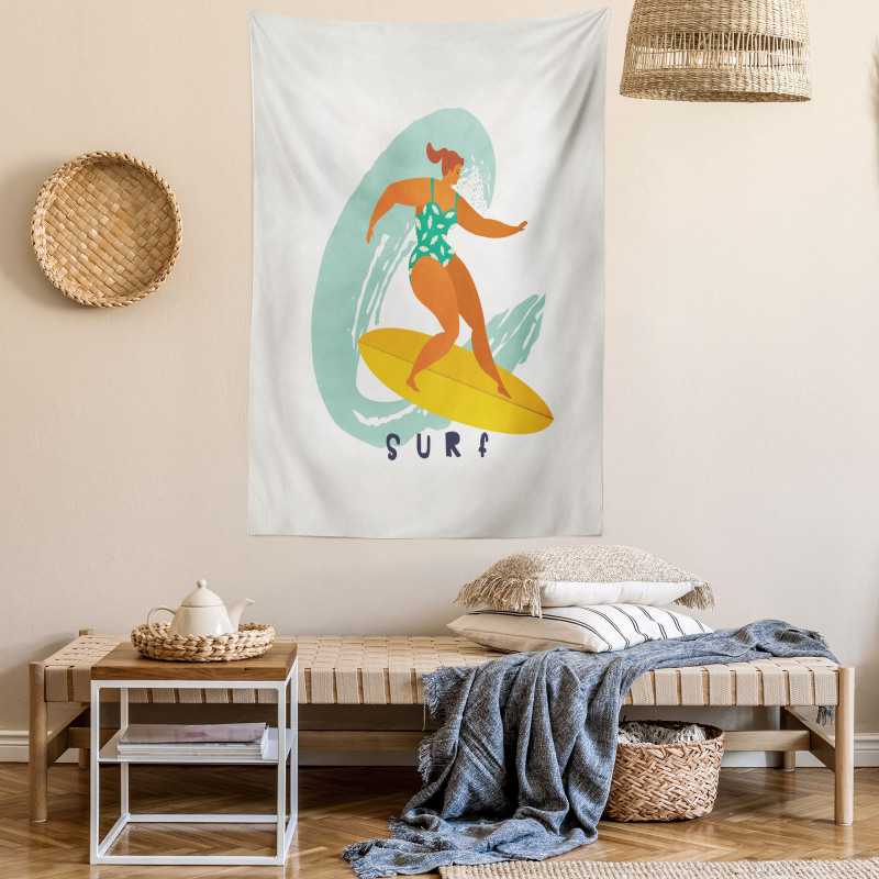 Woman Surfer on the Waves Art Tapestry