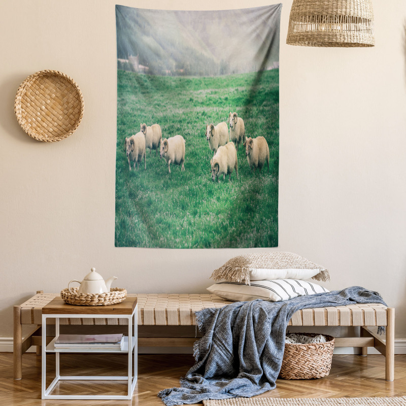 Sheep Grazing on Grass Tapestry