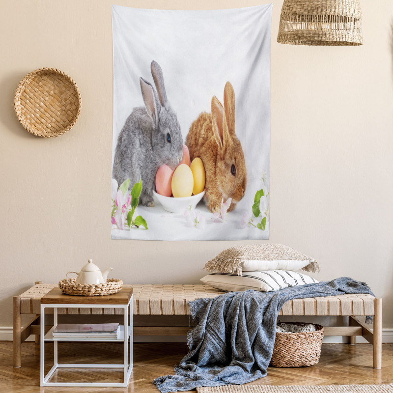 2 Rabbits with Eggs Tapestry