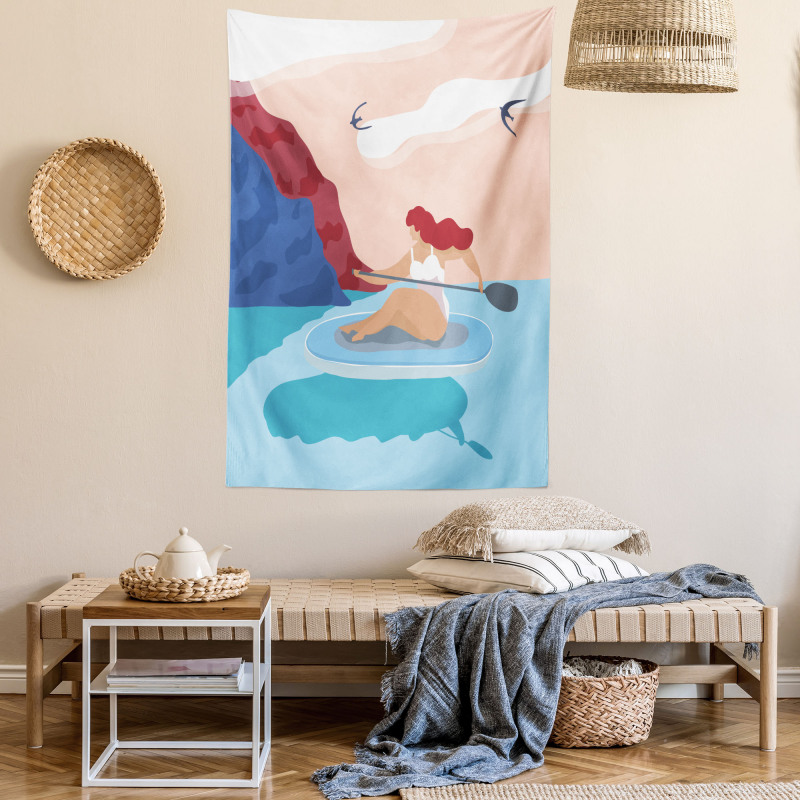 Girl on Surfboard Seascape Tapestry