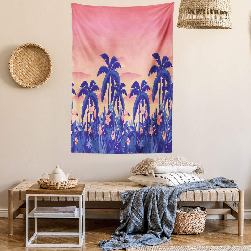 Palm Tree Toucan Sunset Art Tapestry