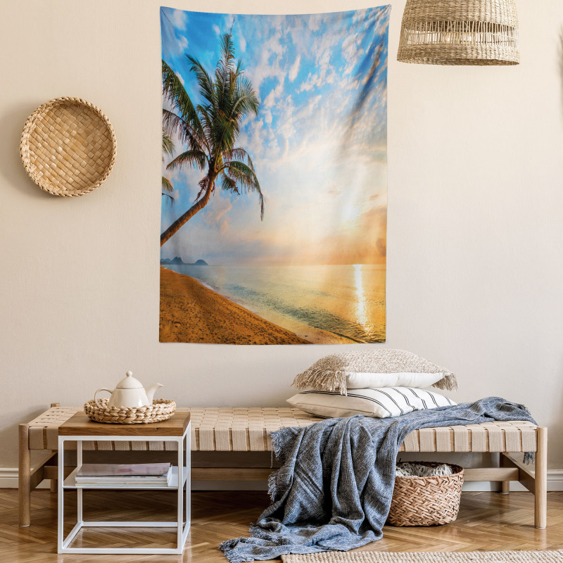 Exotic Sandy Beach Palm Tree Tapestry