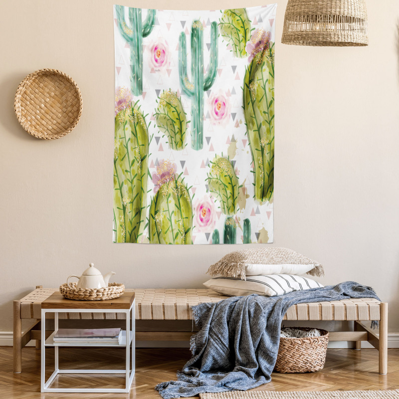 Watercolor Exotic Cactus Tapestry