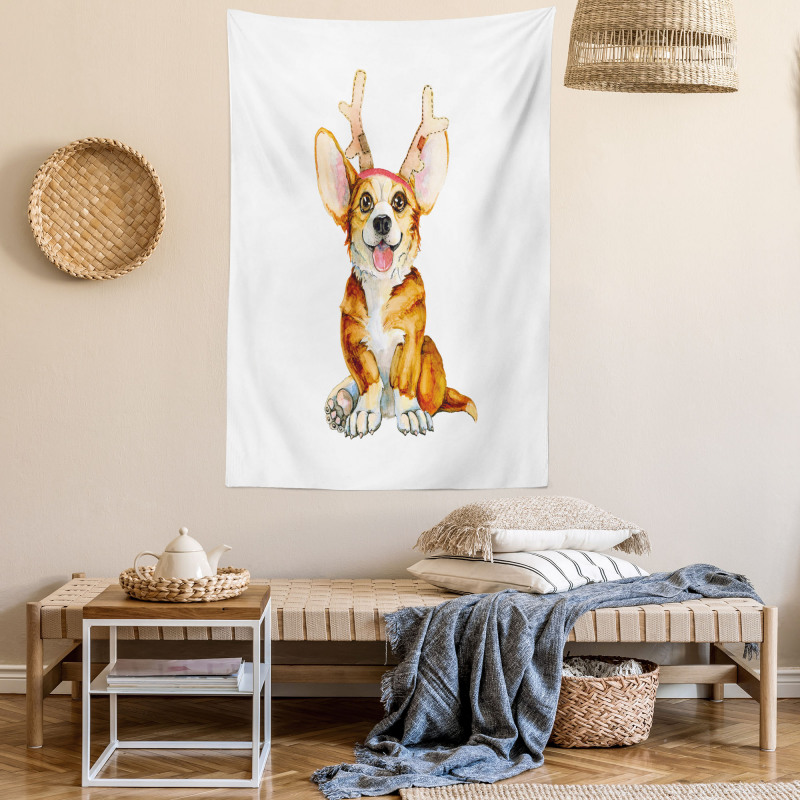 Corgi Dog with Deer Antlers Tapestry