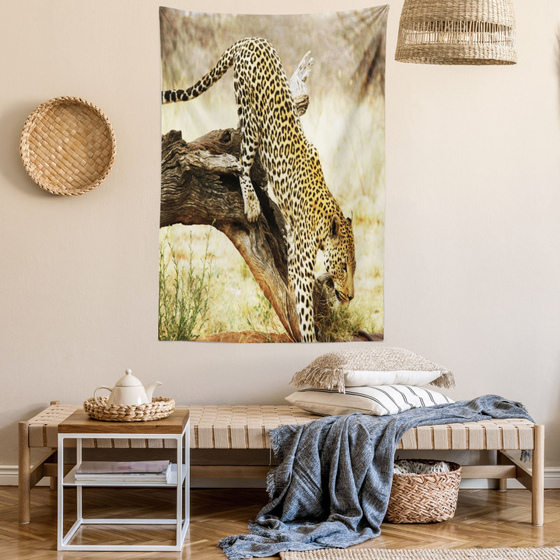 Leopard Wild Cat on Tree Tapestry