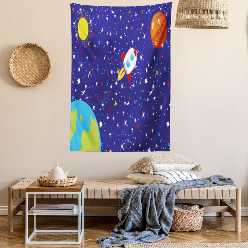 Starry Rocket Planets Tapestry