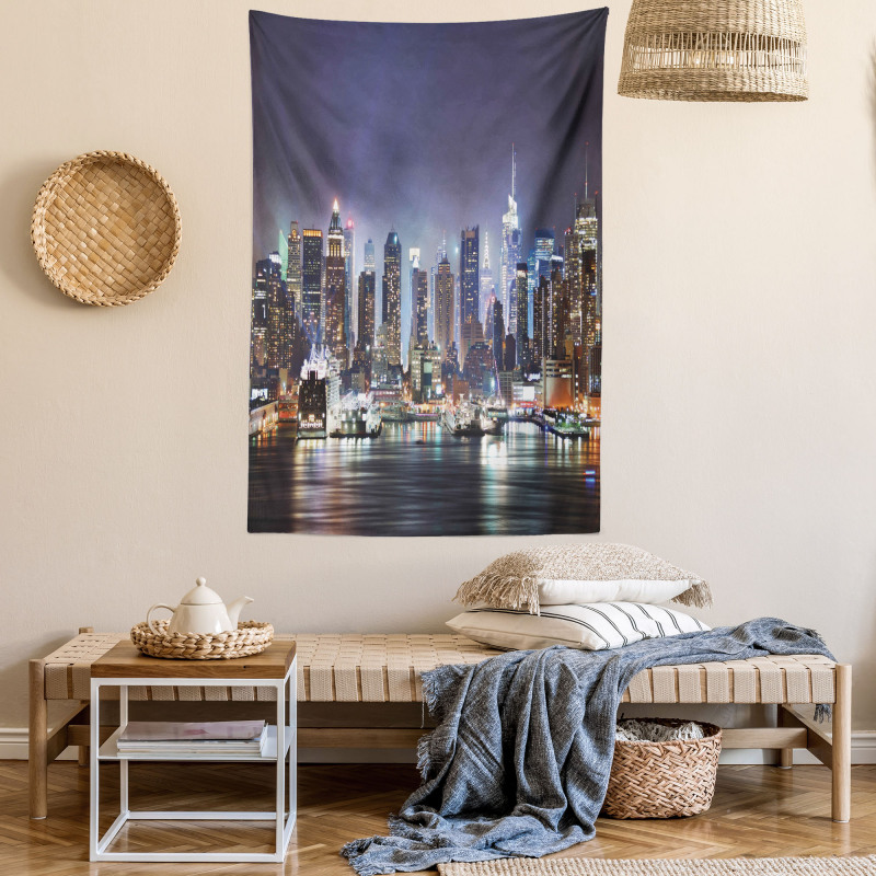 Manhattan Skyline at Night Tapestry