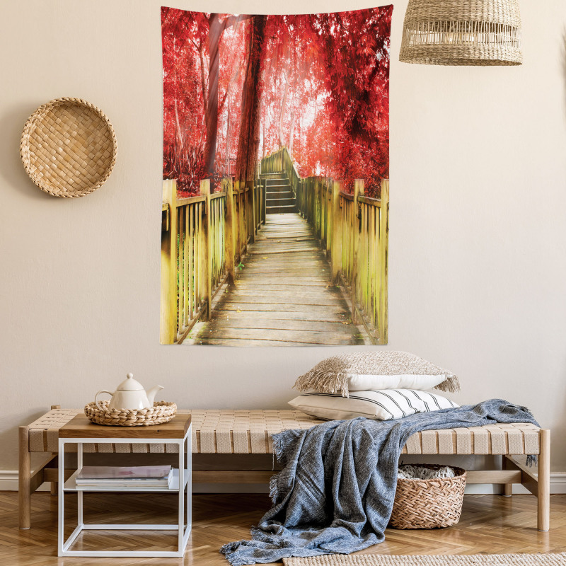 Autumn Farmhouse Woods Park Tapestry