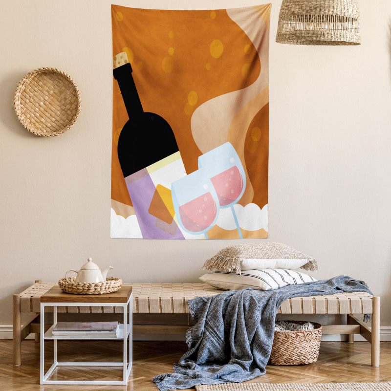 Rose Wine Bottle Cartoon Tapestry