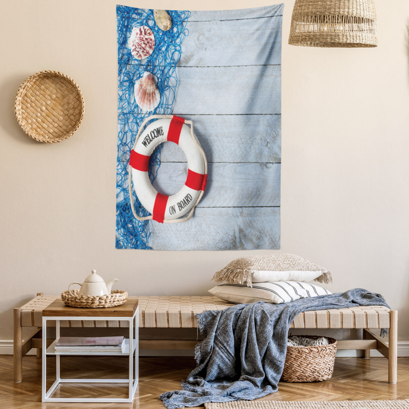 Fishing Net Wood Seashell Tapestry