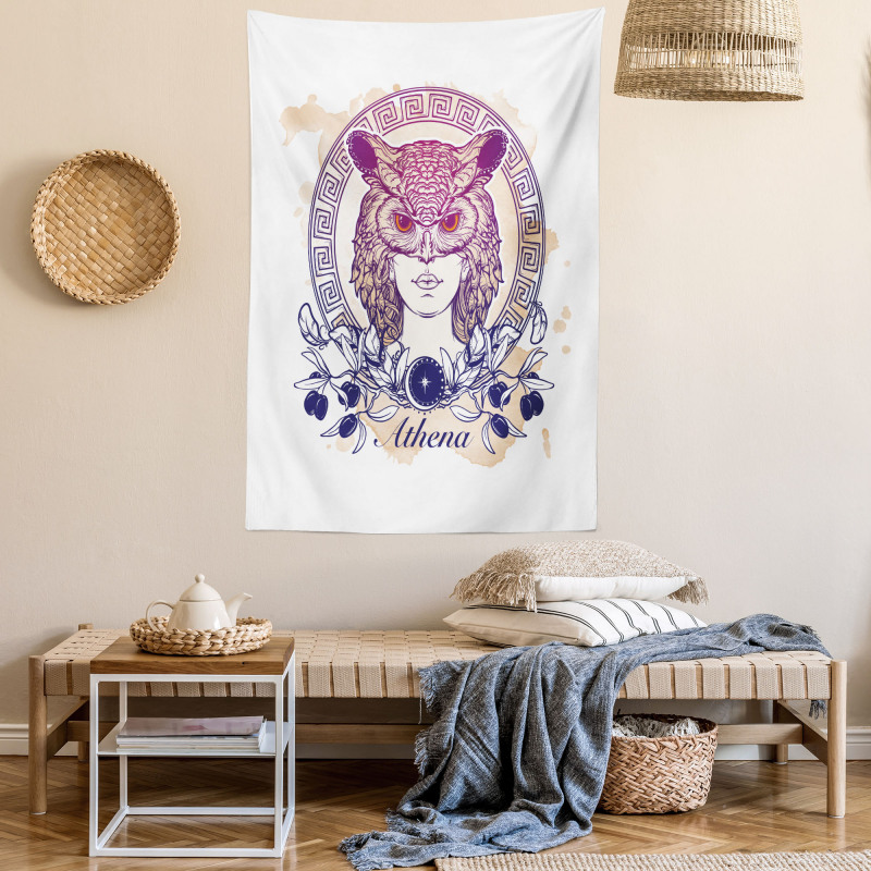 Greekic Owl Woman Tapestry