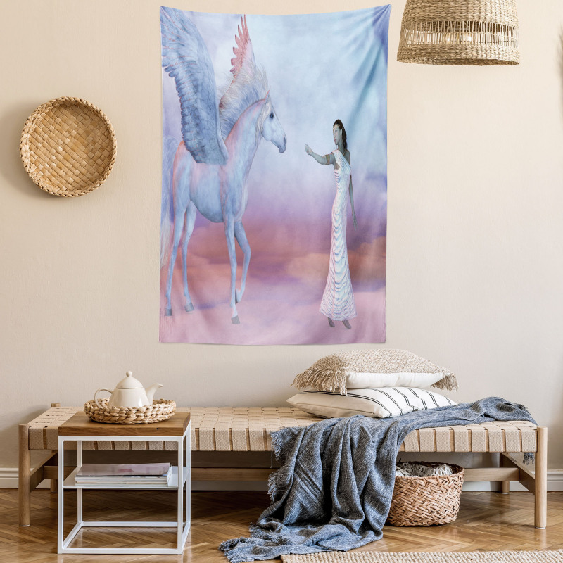 Dreamy Lady and Angel Horse Tapestry